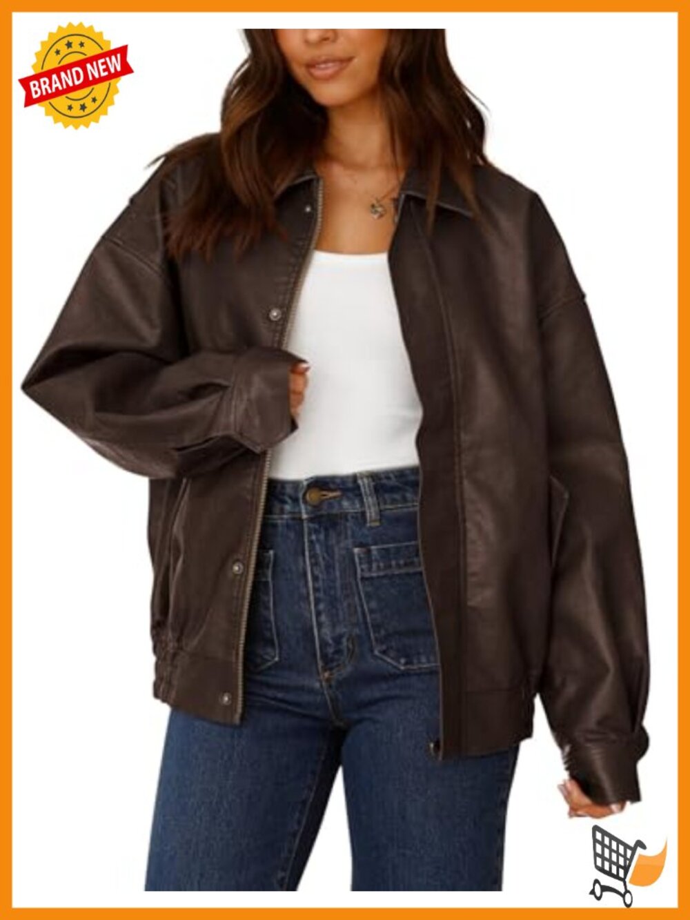 Faux Leather Motorcycle Jacket Open Front Zip Up Moto Biker Coat